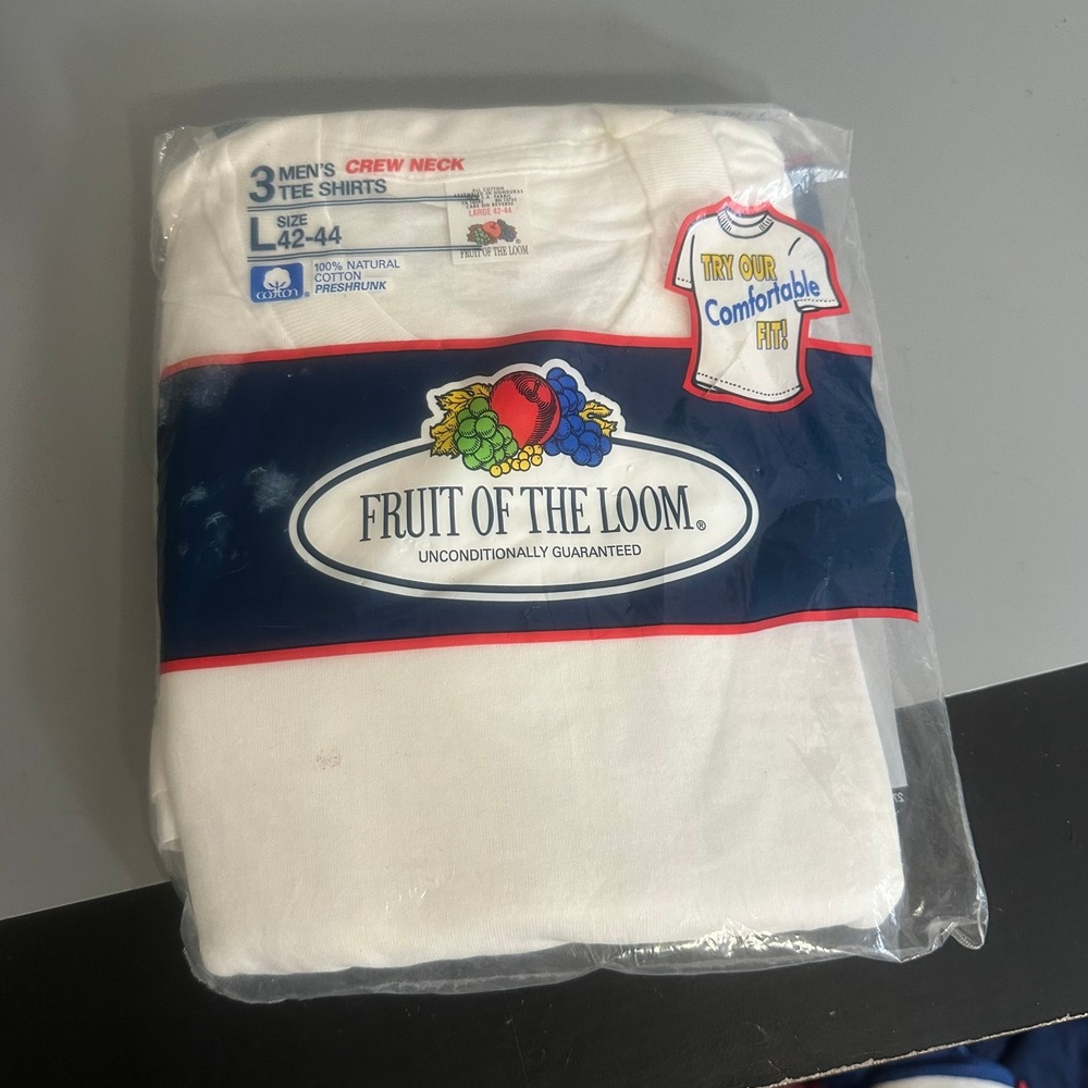 Vintage 1992 Fruit of the Loom 3 Pack Men Crew Neck Tee Shirts White Large 42-44